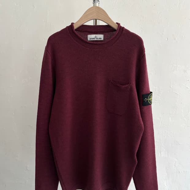 Stone Island 스톤아일랜드 버건디 포켓 와펜 울 니트