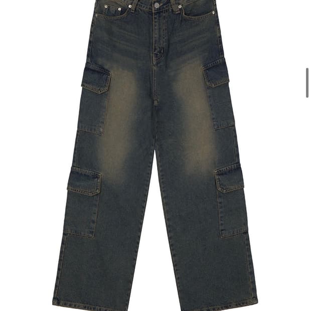 카리나 착용) 락케이크 더블 카고 진 - 빈티지 옐로우