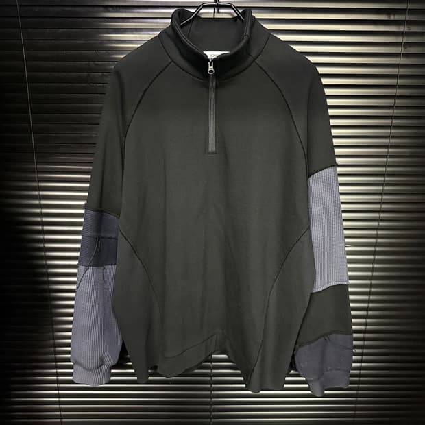 이그노타 스웻 하프 반 집업 와플 패치 워크 오버핏 맨투맨 긴팔 하이넥