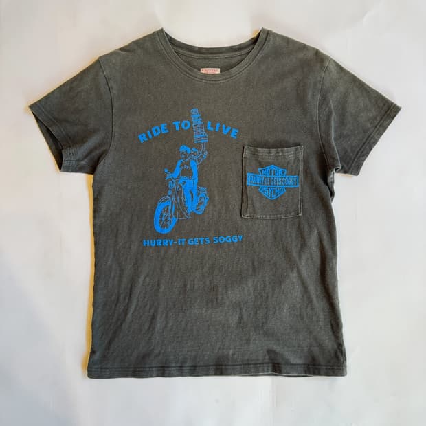 KAPITAL CHARCOAL RIDE TO LIVE PRINT TEE
