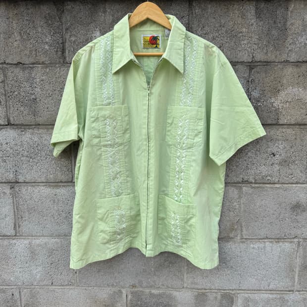 90s 빈티지 구아야베라 쿠바 셔츠 그린 지퍼 xl