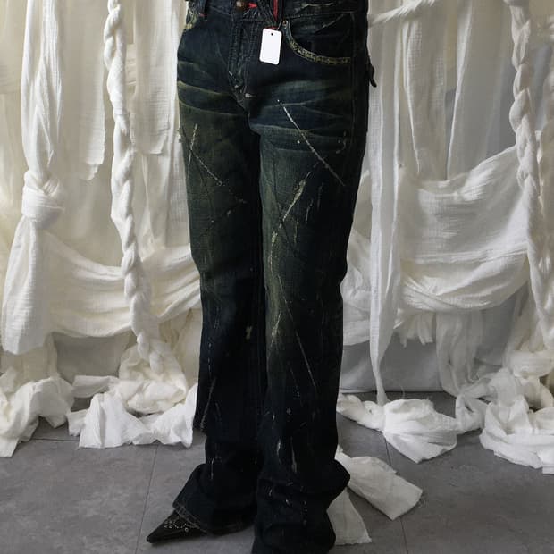 Painted washing denim pants
