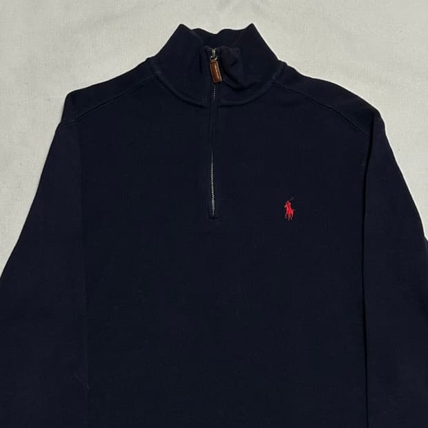 S 폴로랄프로렌 레드 포니 코튼 반집업 니트