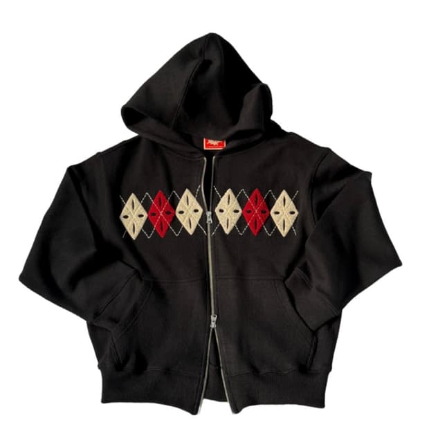 (구함) ggott 부클 아가일 니트 후드집업 블랙