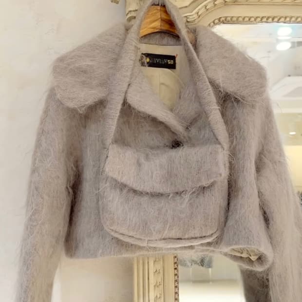 오브하트빈티지 양털모헤어 케이프카라 빈티지 크롭 자켓 + 가방set