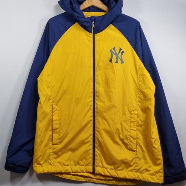L (100) MLB 엠엘비 뉴욕양키스 옐로우+네이비 후드 바람막이