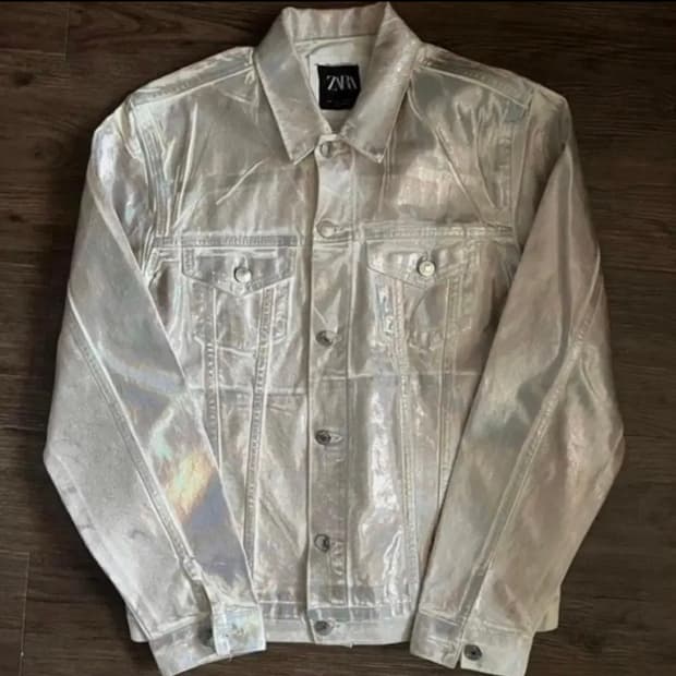 [ZARA] 자라 홀로그램 이펙터 웨스턴자켓 화이트 로즈핑크