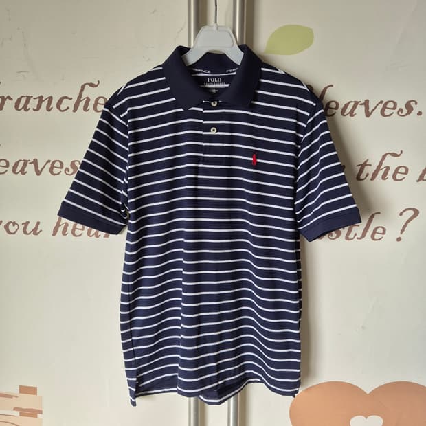 폴로 랄프로렌 스트라이프 반팔 카라티 네이비