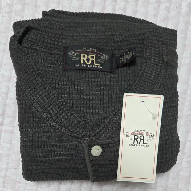 RRL 와플 헨리넥 반팔 블랙