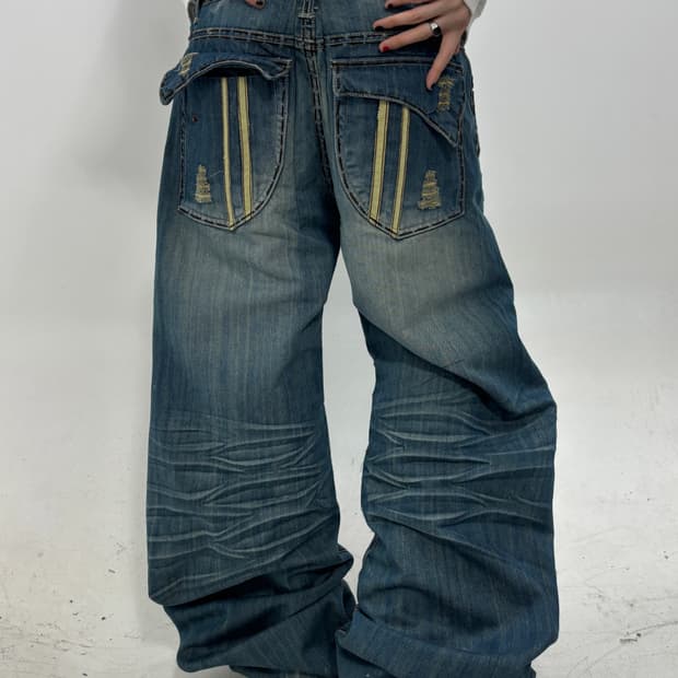 90s빈티지 워싱자수 스트레이트