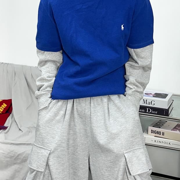 폴로 랄프로렌 블루 와플 반팔티 M