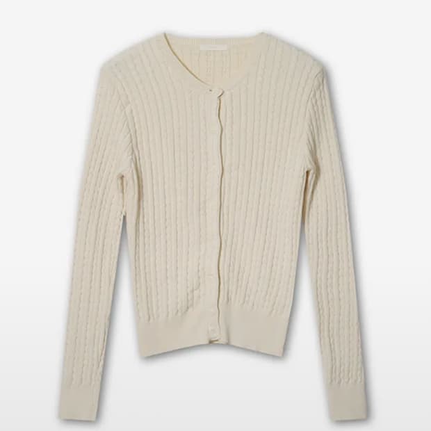 클로엣 슬림핏 케이블 오픈 니트 가디건 아이보리