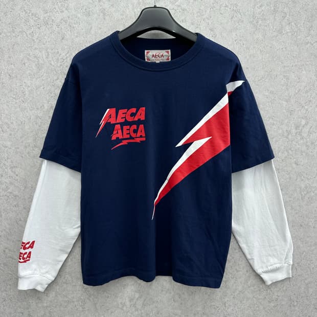 100 AECA 남자 헤비코튼 레이어드 롱슬리브 긴팔 티셔츠