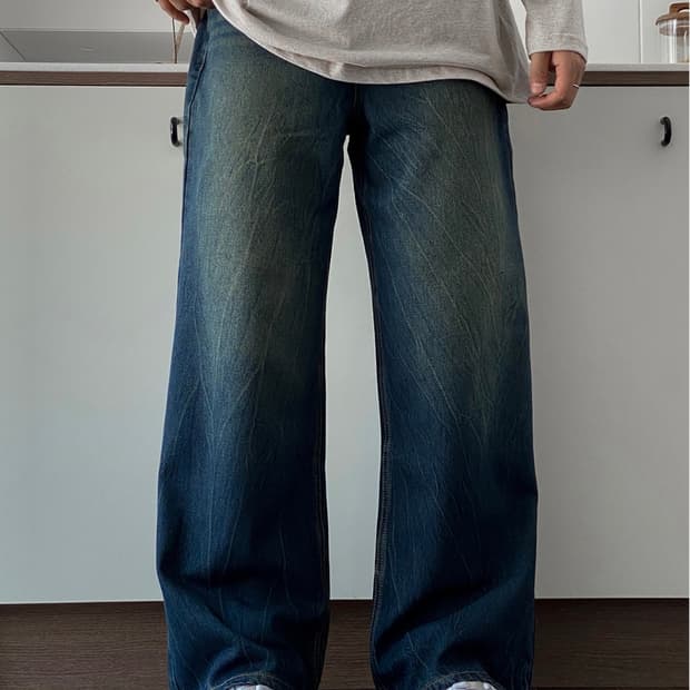 크랙워싱 와이드 데님