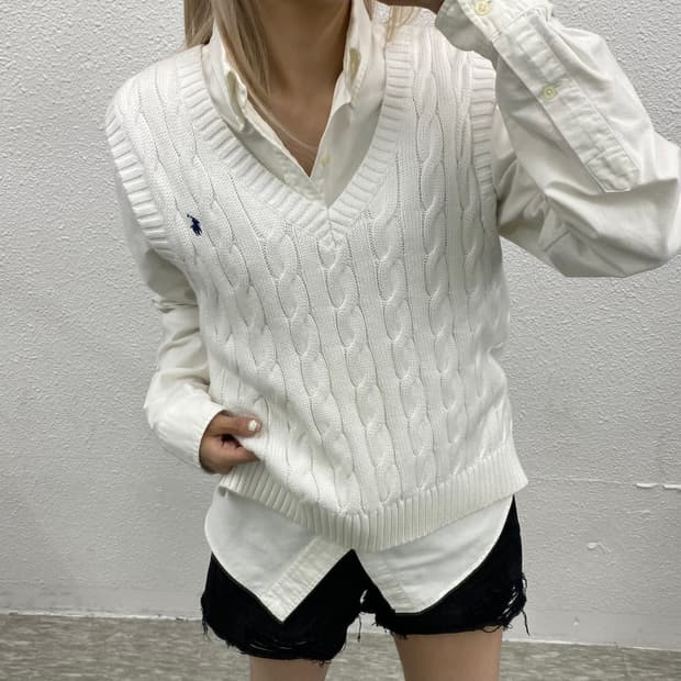폴로 랄프로렌 네이비포니 화이트 니트조끼 L