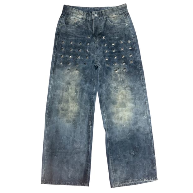 빈티지 왁스 페이팅 메이드 스터드 데님 진 