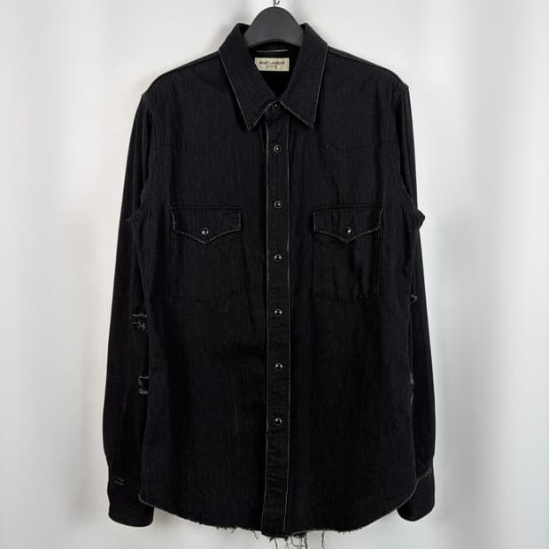 a445) 생로랑 15ss 블랙 워싱 디스트로이드 데님 웨스턴셔츠