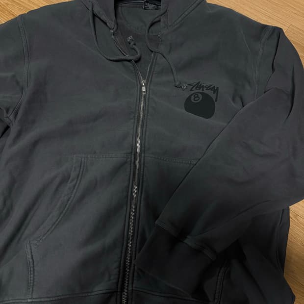 스투시 8볼 피그먼트 다이드 집 후드 블랙