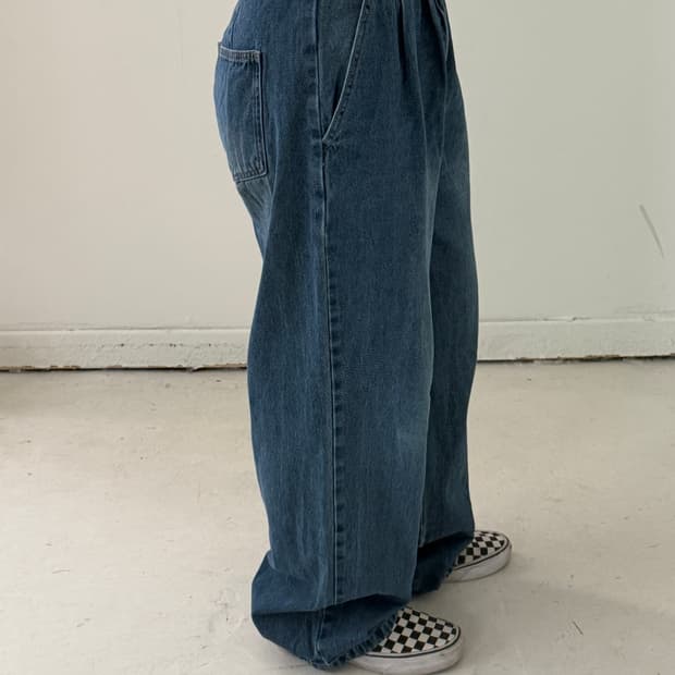 일본빈티지 와이드 핀턱 중청 데님