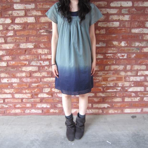 아바하우스 반팔 미디 원피스 스퀘어넥 셔링 그라데이션 타이 디테일 민트