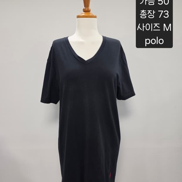 폴로 블랙 V넥 반팔 티셔츠 M