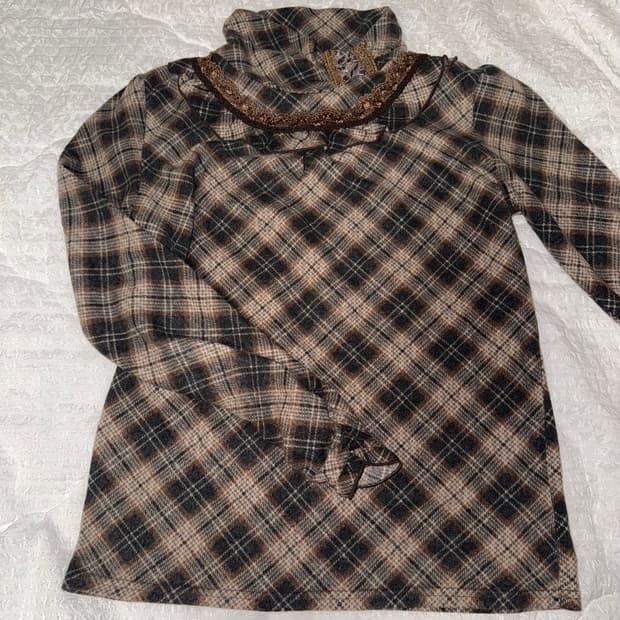 엑시즈팜 체크 반목 니트 이너 라떼갸루 히메갸루