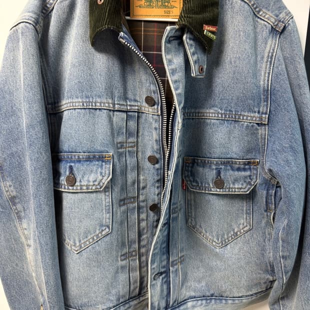 리바이스 x 바버 타입 II 트러커 자켓 빈티지 워시드 데님