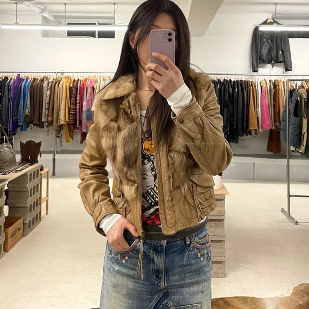 VTG leather grizzly fur Jacket 퍼 레더 자켓