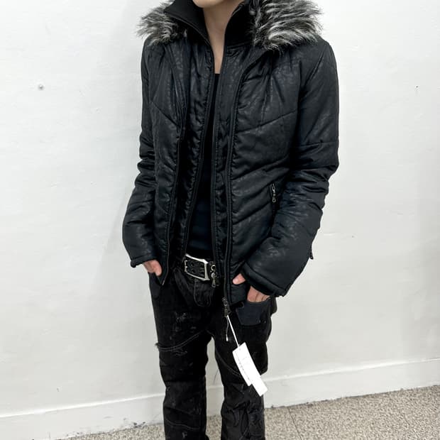 Semantic design leopard fur down jacket