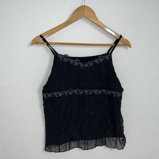 블랙 글리터 레이스 슬리브리스 