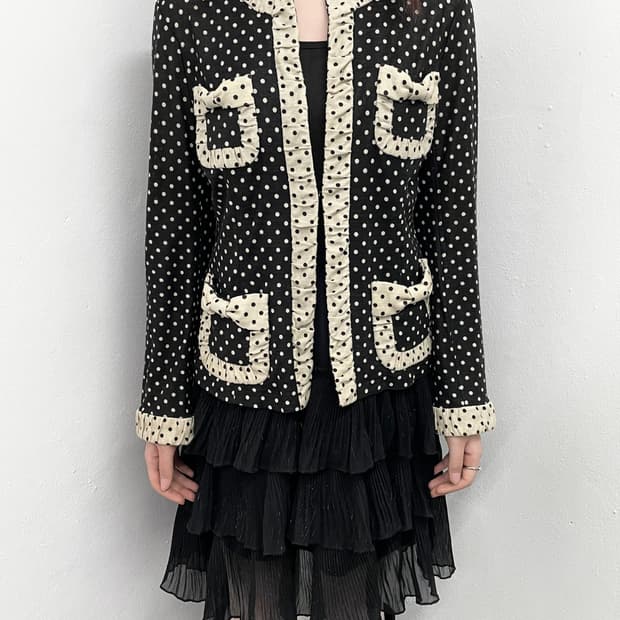 히메갸루 도트 리본 포켓 가디건