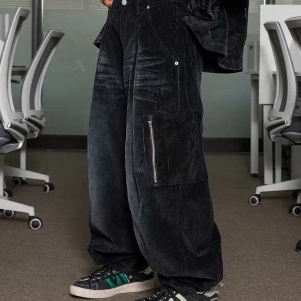 엑스톤즈 워싱 와이드 벌룬 코듀로이 팬츠