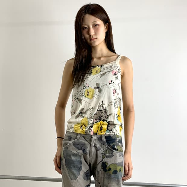 겐조 플라워 실크 탑