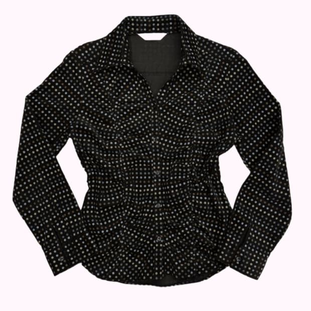 dot pattern shirring corduroy blouse