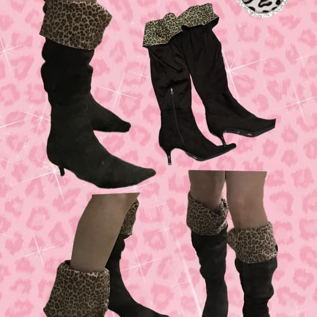 오네갸루 레오파트 투웨이 롱부츠