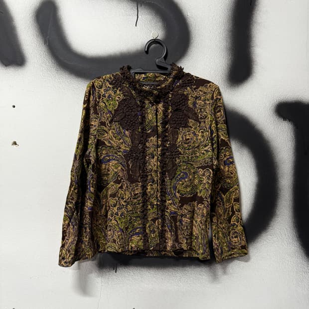 VTG 빈티지 오리엔탈 페이즐리 패턴 자수 블라우스