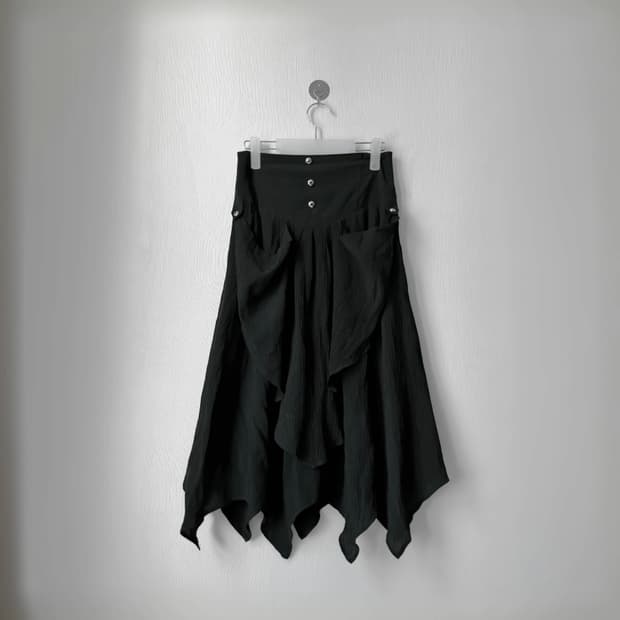 아카이브 드레이프 레이어드 셔링 견장 스터드디테일 롱스커트 치마 락시크