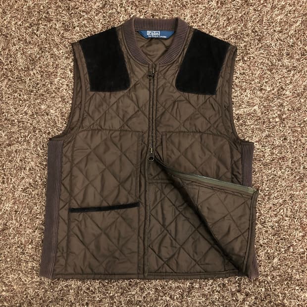 폴로 랄프로렌 소가죽 스웨이드 패치 투웨이 퀄팅 조끼 베스트