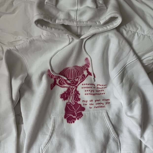 하이호체리 악마 뿔 후드집업 화이트 핑크