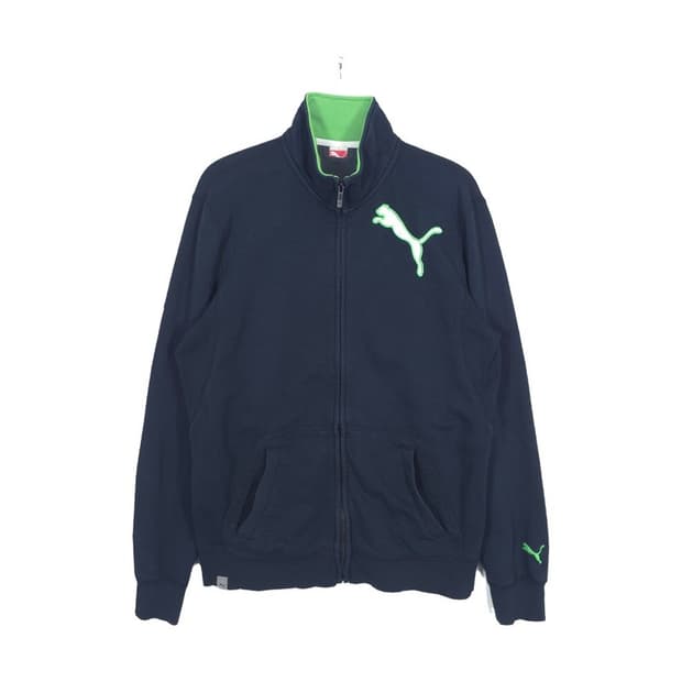 PUMA 네온 배색 네이비 집업 트랙탑 L