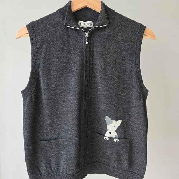 강아지 뜨개 디테일 울 니트 베스트(made in Japan)