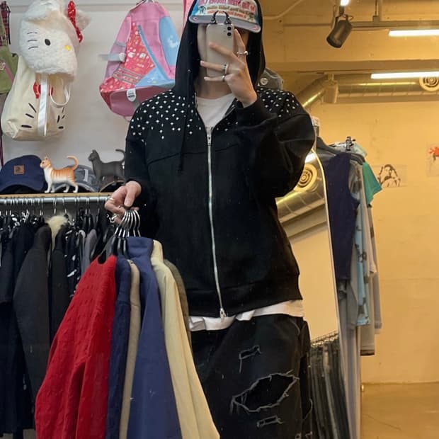 오와이 후드집업 블랙