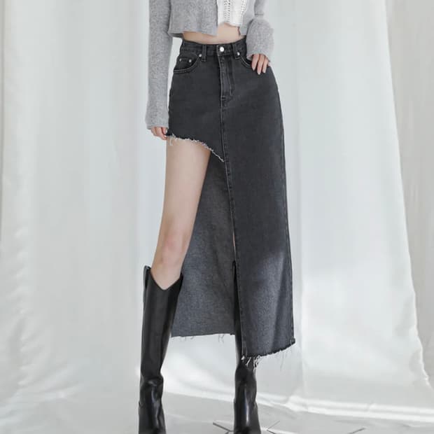 어반드레스 Unbalanced Long Denim Skirt BLACK
