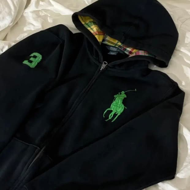 !유일매물! 폴로 랄프로렌 빅포니 체크 후드집업 블랙