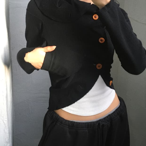 Comme des Garcons 꼼데가르송 블랙 울 카라 가디건