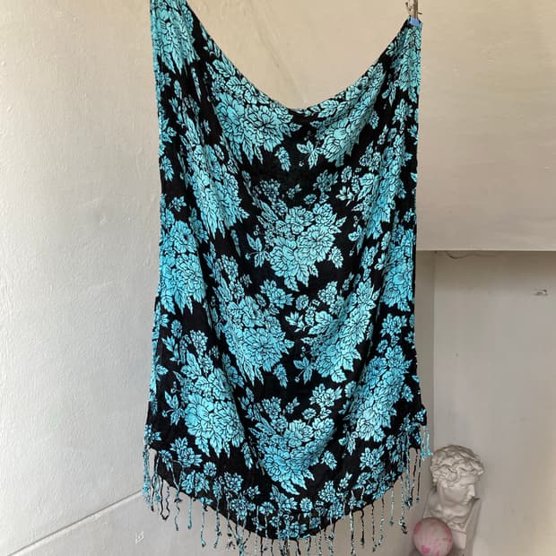 빈티지 블루 플라워 패브릭