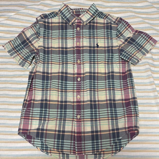 Polo Ralph Lauren 남아 주니어 반팔 마드라스 체크 셔츠 M