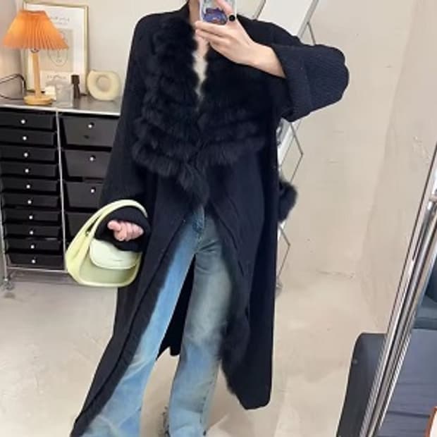 폭스퍼 트리밍 롱 가디건 코트 (새상품)