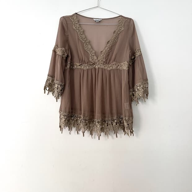 SCOTCH CLUB sheer moca blouse