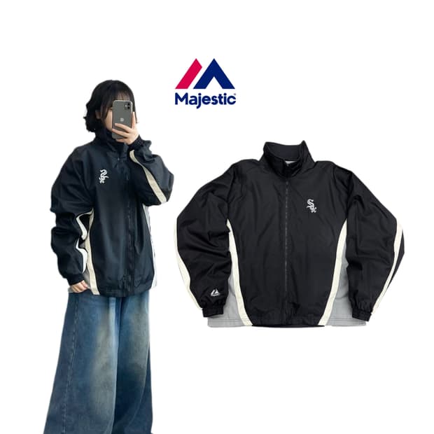 마제스틱 올드스쿨 베이스볼 시카고 화이트삭스 오버핏 바람막이 자켓